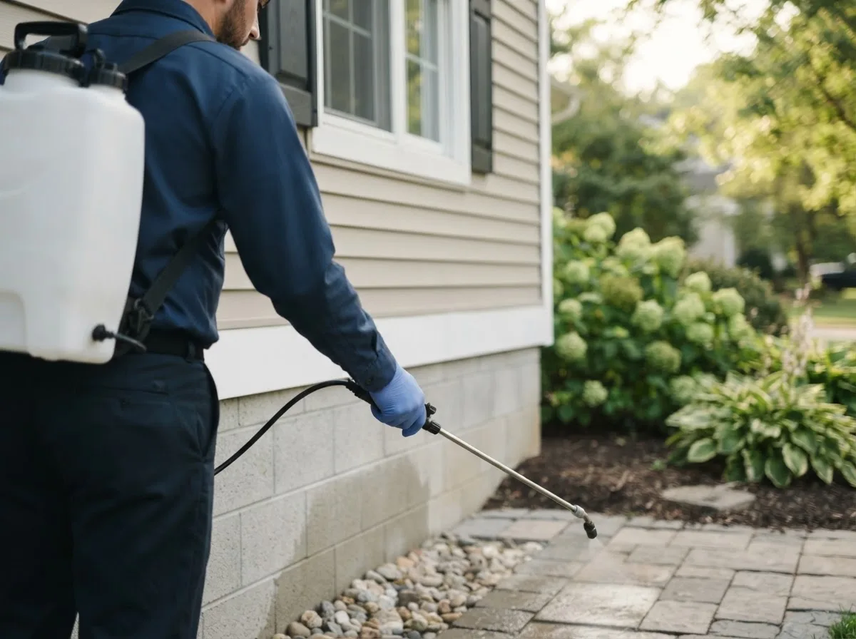 Pest control technician inspecting a home in Schneider, IN